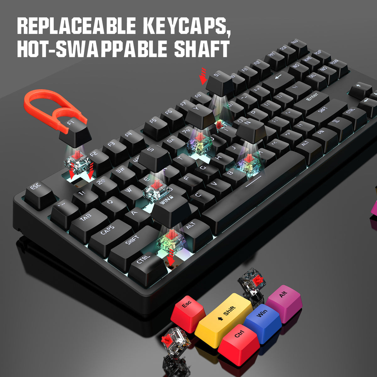 wired mechanical gaming keyboard with red axis