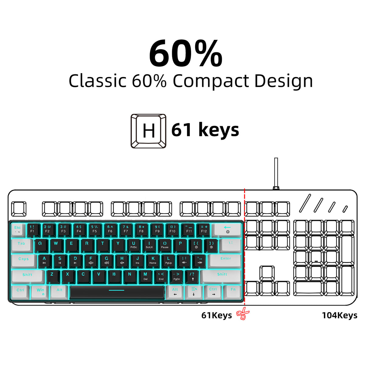 61 key mechanical keyboard with backlight