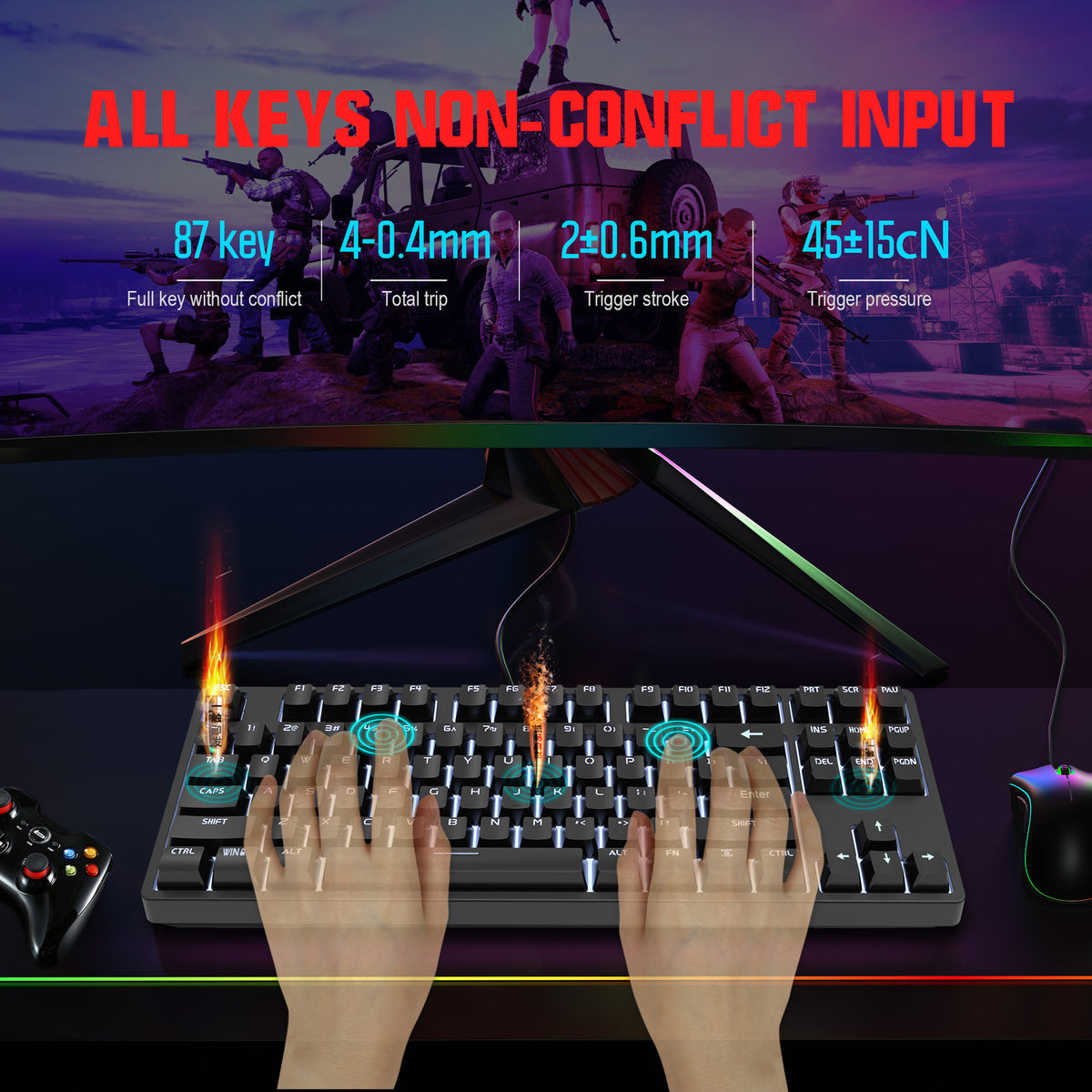 wired mechanical gaming keyboard with red axis