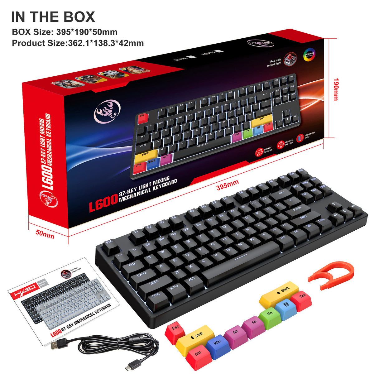 wired mechanical gaming keyboard with red axis