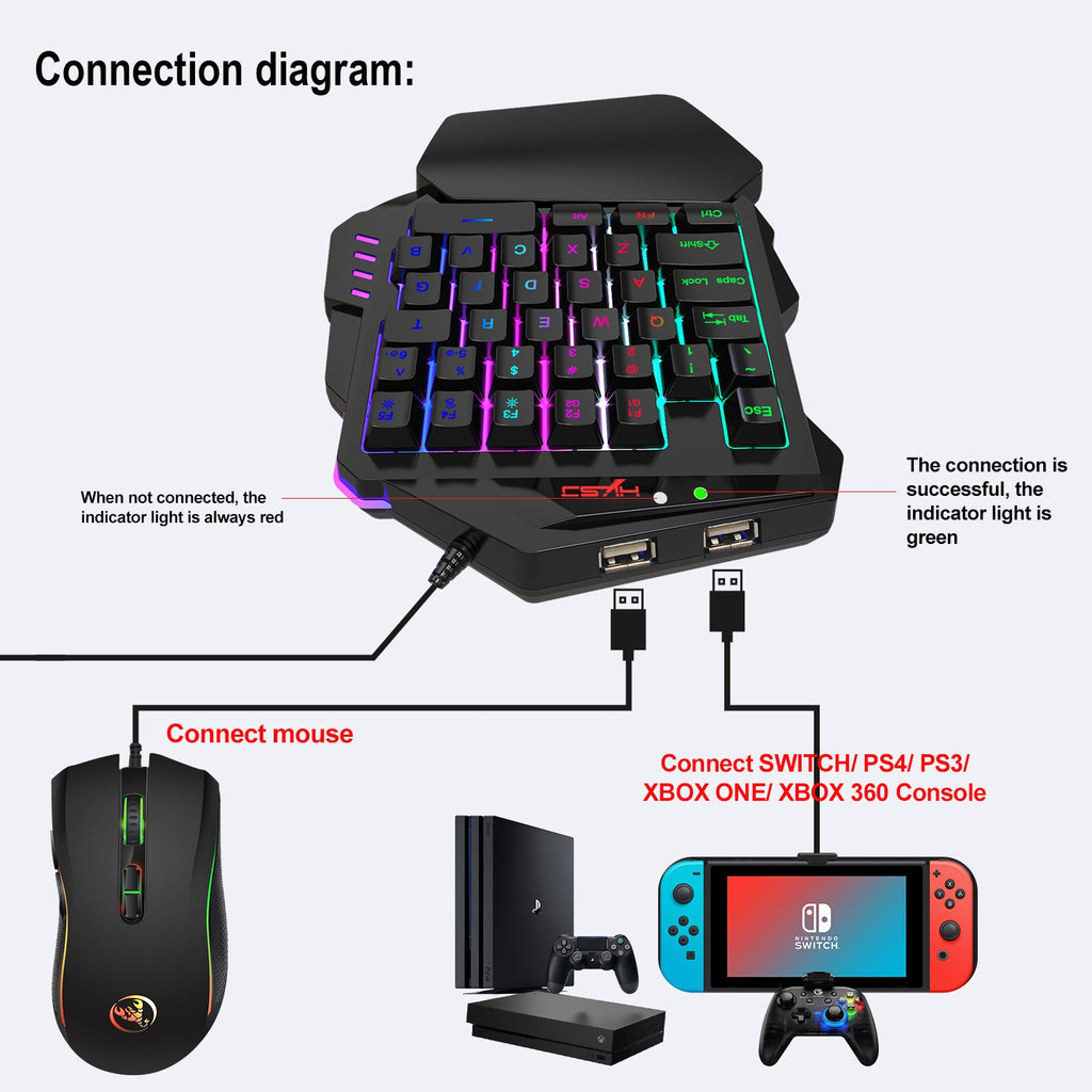 RGB one handed gaming keyboard PS3 PS4