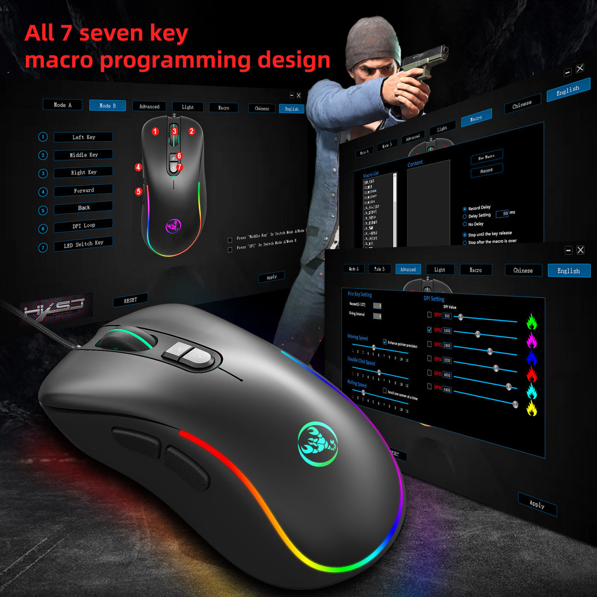 RGB backlit gaming keyboard and mouse set
